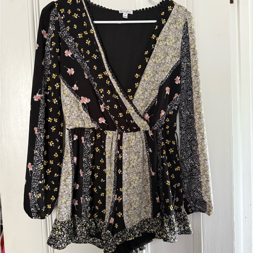 Floral Patchwork Long Sleeve Romper